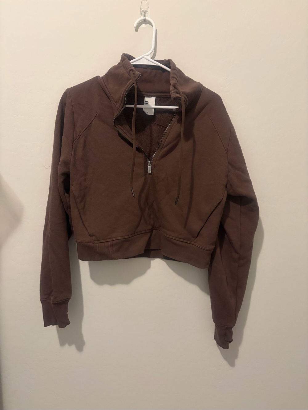 All in Motion Cropped Brown Half-Zip Hoodie Jacket